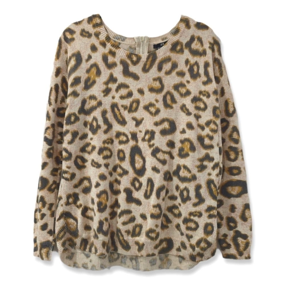 H&M Leopard Print Poly Wool Blend Sweater, M - Picture 2 of 14